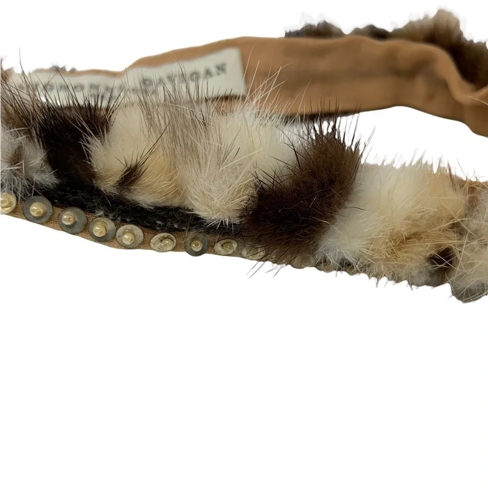 Mignonne Gavigan Fur Beaded Headband Silk Lined Rare